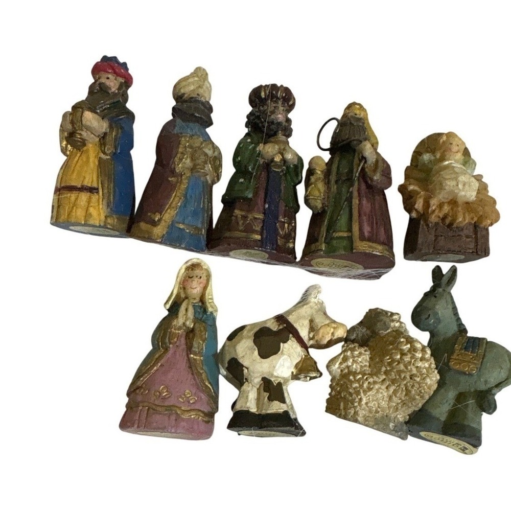 Vintage Giftco Inc. Nativity Set, Miniature Christmas Figures, 10 Pieces